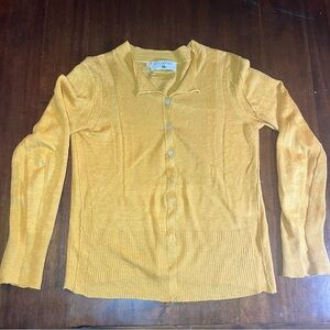 Cotelac Women’s 100% Linen Mustard Yellow Lightweight Cardigan Sweater Size 1/M